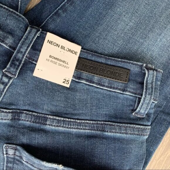 NEON BLONDE Bombshell High Rise Skinny Jeans Denim Dark Wash Distressed Size 25 - Picture 7 of 15